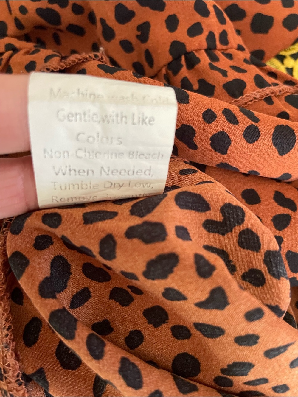 Rust-Colored Cheetah Print Ruffle Neck Blouse, Size L - Picture 8 of 8